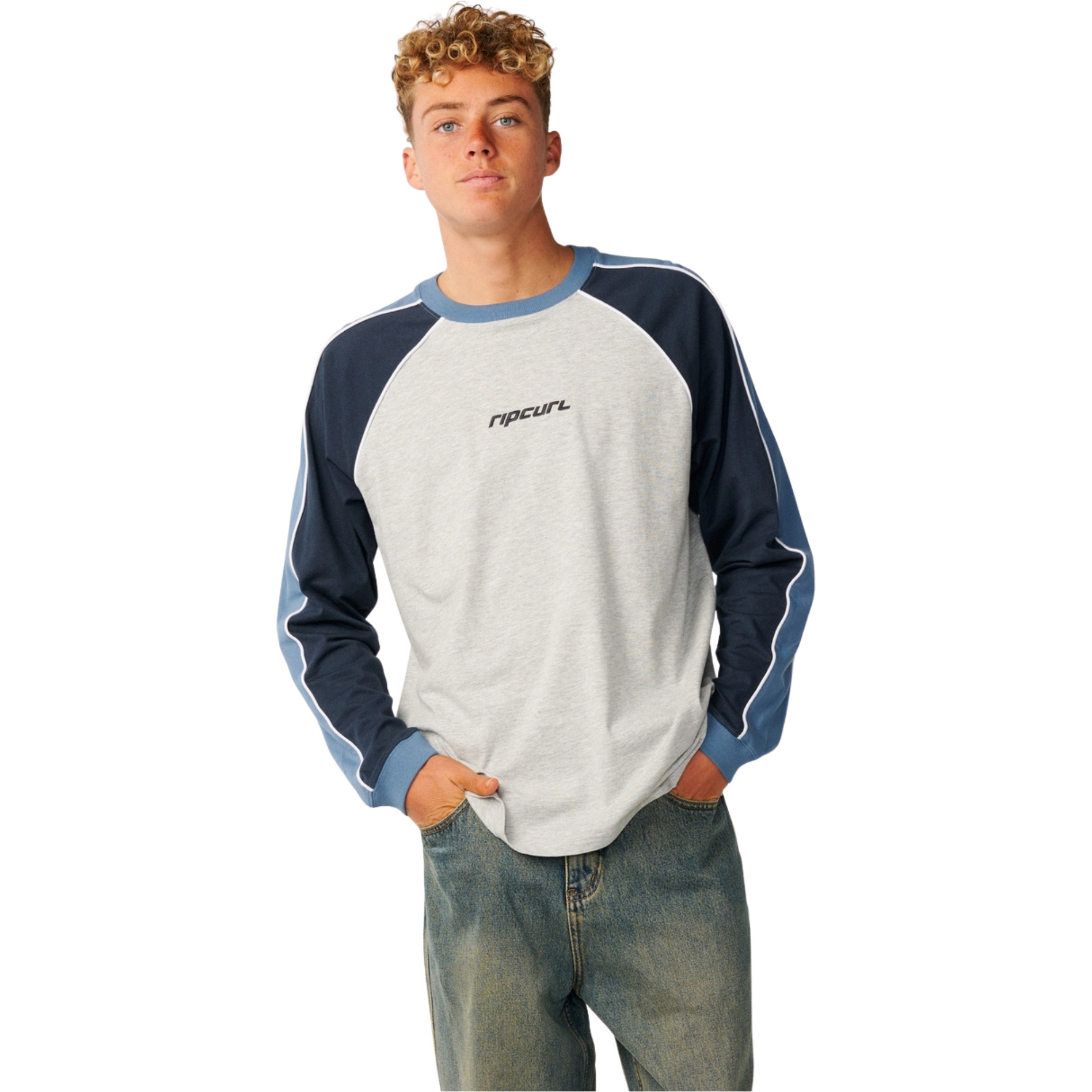 2026 Rip Curl Mens Archive Sandman Panel Long Sleeve T-Shirt 13CMTE - Grey Marle